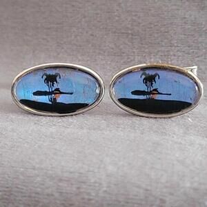 Mens Vintage TROPICAL SUNSET Butterfly Wings CUFFLINKS